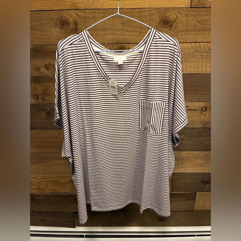 J. Jill Black and White Striped V-Neck Top